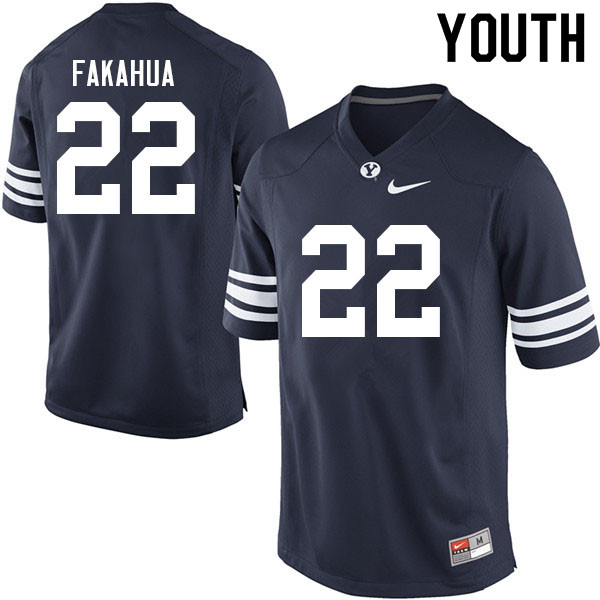 Youth #22 Mason Fakahua BYU Cougars College Football Jerseys Sale-Navy